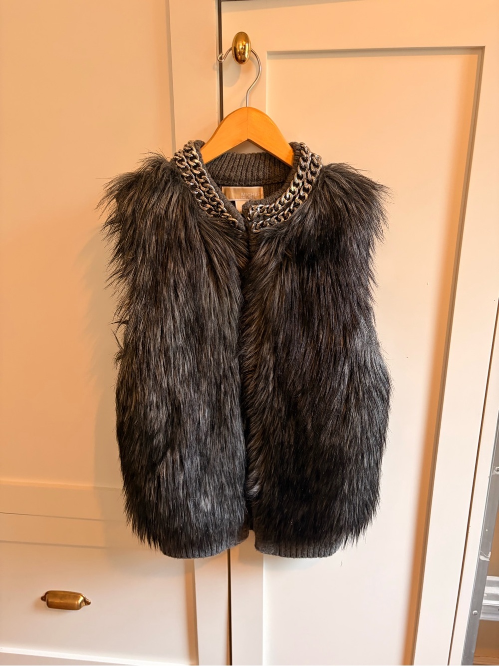 MICHAEL Michael Kors Charcoal Faux Fur Vest with Chain Collar